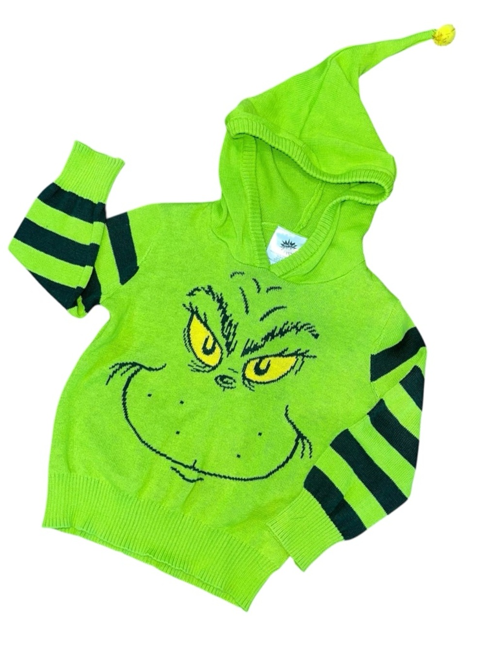 Dr. Seuss The Grinch Hooded Knit Sweater 18 Months GUC Green Holiday Pom-Pom